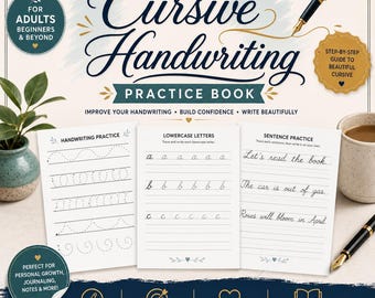 Cursive Handwriting Practice sheets PDF book File 8.5x11 inch, Printable Tracing Pages, Procreate, Worksheets, Calligraphy cursive letters.