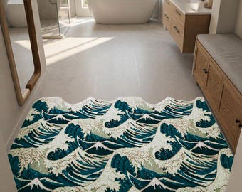 Washable Wave Rug, Non Slip Hallway Runner, Waterproof Entryway Carpet Mat