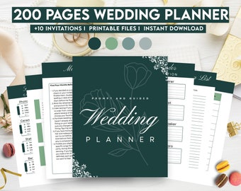 Emerald Green Wedding Planner, Wedding invitations, Wedding Printable