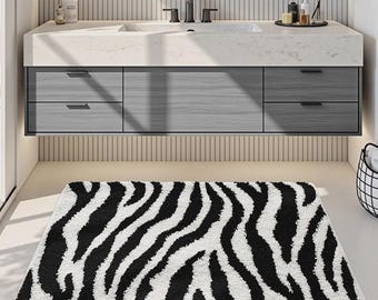 Zebra Bath Mat, Multicolor Bathroom Rug, Soft Absorbent Non Slip Shower Mat