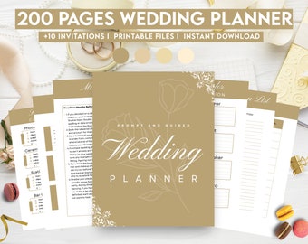 Champagne Wedding Planner, Wedding invitations, Wedding Printable