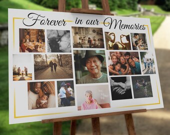 Printable Collage Poster, with space for 15 photos. Can be used for Funeral, Memorial or Graduation. Edit it fast and easy in Canva.