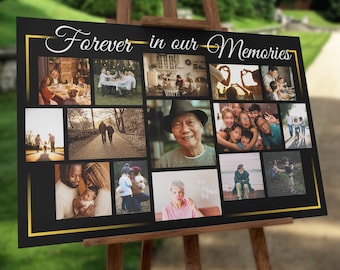 Printable Collage Poster, with space for 15 photos. Can be used for Funeral, Memorial or Graduation. Edit it fast and easy in Canva.