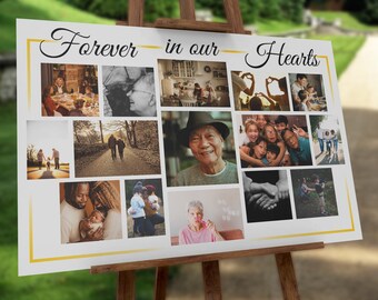 Printable Collage Poster, with space for 15 photos. Can be used for Funeral, Memorial or Graduation. Edit it fast and easy in Canva.