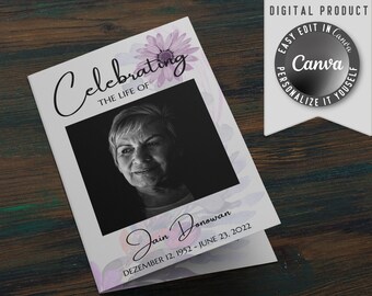 Funeral Program Template, Editable Celebration of Life Template, Printable Funeral Order of Service, Canva DIY Obituary for Man and Woman