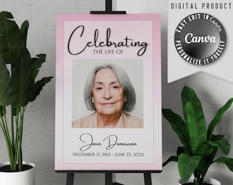 Printable funeral welcome poster, with one large photo. Edit this celebration of life memorial banner template easy in Canva.