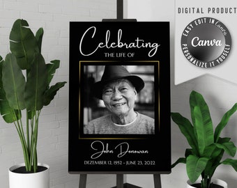 Funeral Memorial Sign Template, Printable Funeral Welcome Canva Poster, DIY Loving Memory Poster, Editable Celebration of Life Sign