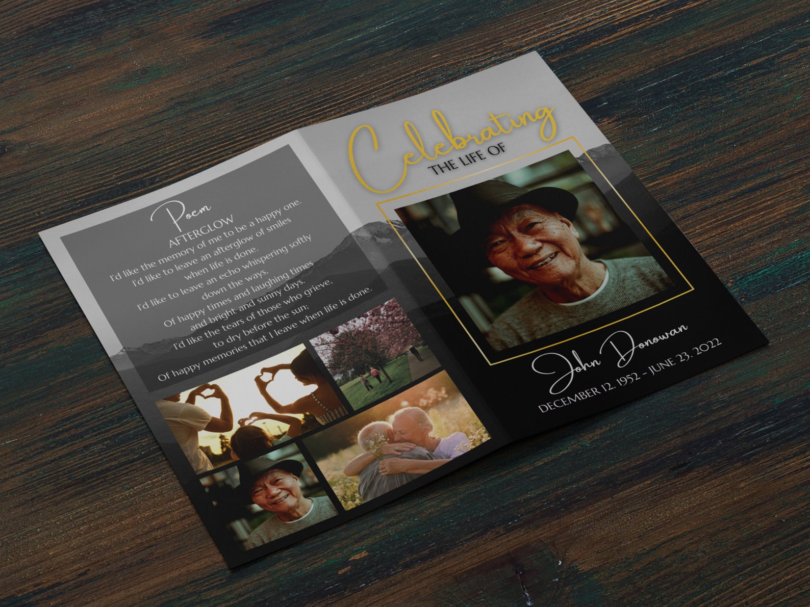 Funeral Program Template, Self Editable and Easy to Print at Home. Half