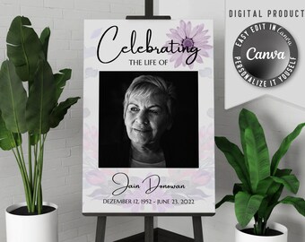 Funeral Memorial Sign Template, Printable Funeral Welcome Canva Poster, DIY Loving Memory Poster, Editable Celebration of Life Sign