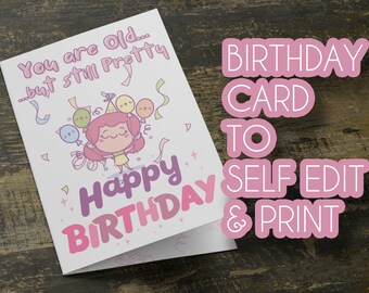 Printable funny Happy Birthday card template for beloved wife, mother, grandmother, or mother-in-law. Edit it easy with Canva.