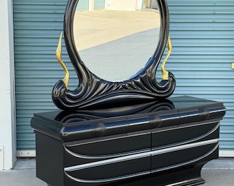 1970's Italian Deco Black Swan Vanity