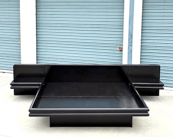 1980's Italian Black Lacquered Cal King Platform Bed Set