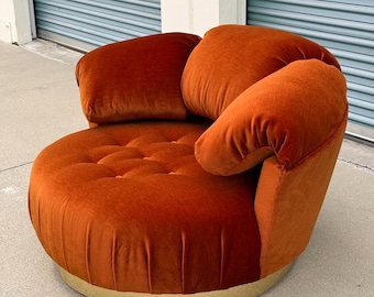 1970's Deco Burnt Orange Mohair Lounger