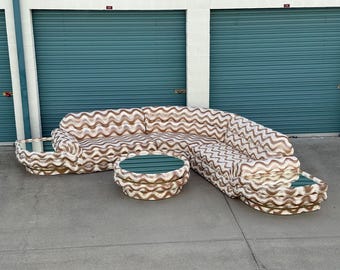 1980's Postmodern Wavy Velvet Sofa Set