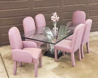 1980's Deco Lucite Dining Table with Pastel Purple Chairs