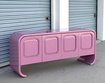 1980's Pink Lacquered Space Age Waterfall Credenza