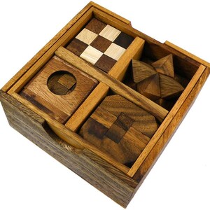 5 Wooden Puzzles Gift Set In A Wooden Box image 5