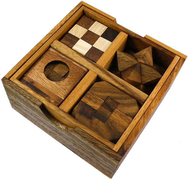 5 Wooden Puzzles Gift Set In A Wooden Box image 5