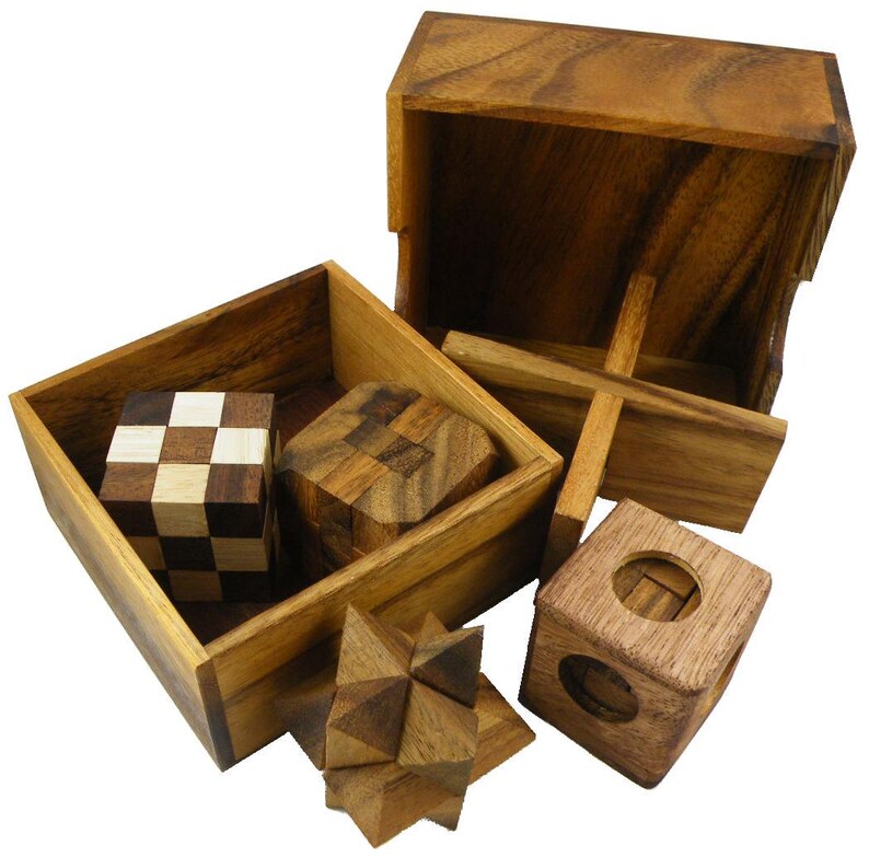 5 Wooden Puzzles Gift Set In A Wooden Box image 6