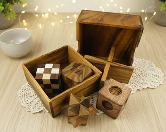 5 Wooden Puzzles Gift Set In A Wooden Box