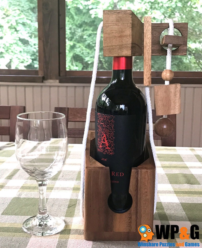 Thinkndrink Wooden Wine Bottle Puzzle Brain Teaser Etsy