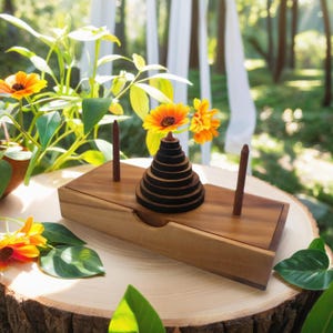 Tower of Hanoi 9 Rings Wooden Brain Teaser Puzzle