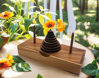 Tower of Hanoi 9 Rings Wooden Brain Teaser Puzzle