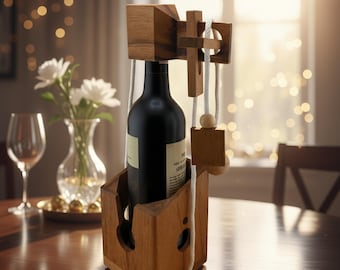 Think-n-Drink - Wooden Wine Bottle Puzzle Brain Teaser
