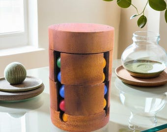 Spin To Win Cylinder Rotational IQ Cube Puzzle Wooden Spinning Sequential Color Barrel Brain Teaser Game