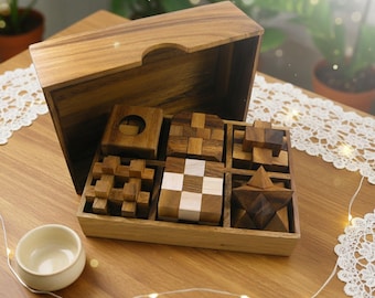 Six Wooden Puzzles Gift Set In A Wooden Box