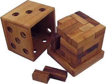 Wooden Z Cube Puzzle - Brain Teaser with Base & Lid