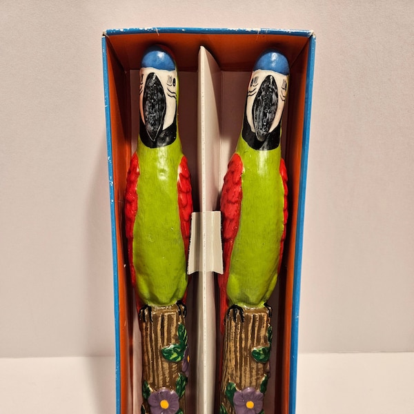 Boston Warehouse Vintage Hawaii/Tiki Parrot 10" Taper Candle Set (2001)