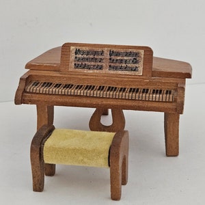 Vintage Miniature Dollhouse Wood Grand Piano with Bench