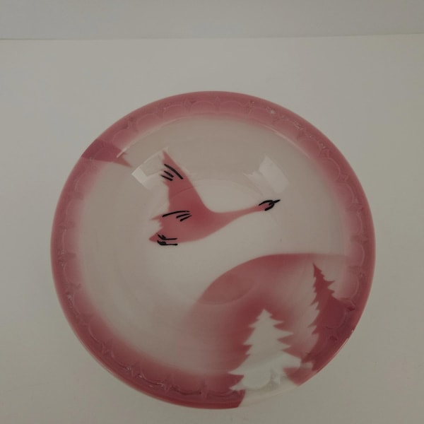 Vintage Syracuse Pink Flamingo, Mountain and Tree Tops on a White Background Sauce/Dessert Bowl
