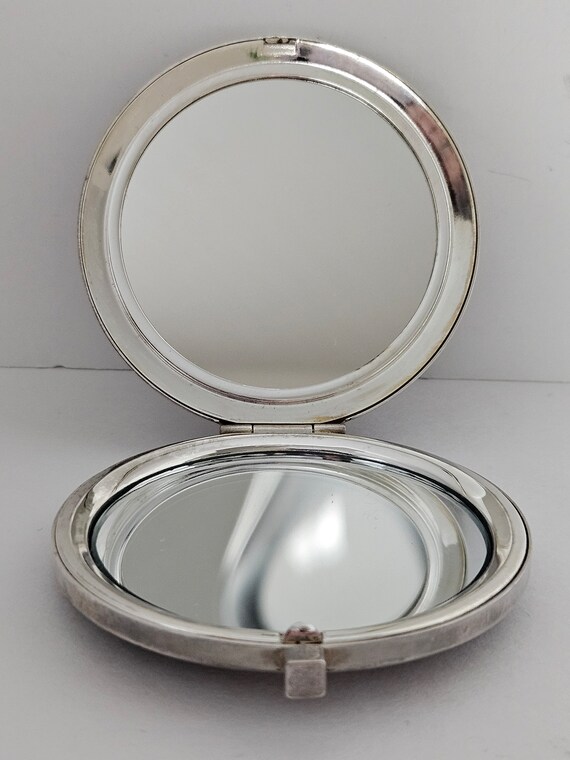 Vintage Silver Tone Double Mirror Compact With Rh… - image 4