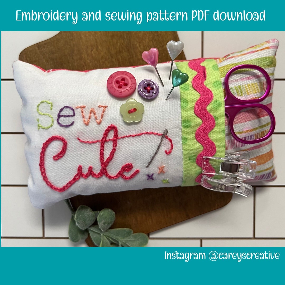 Sew Cute Pin Cushion Pocket Pillow With Emboidery PDF Pattern Etsy