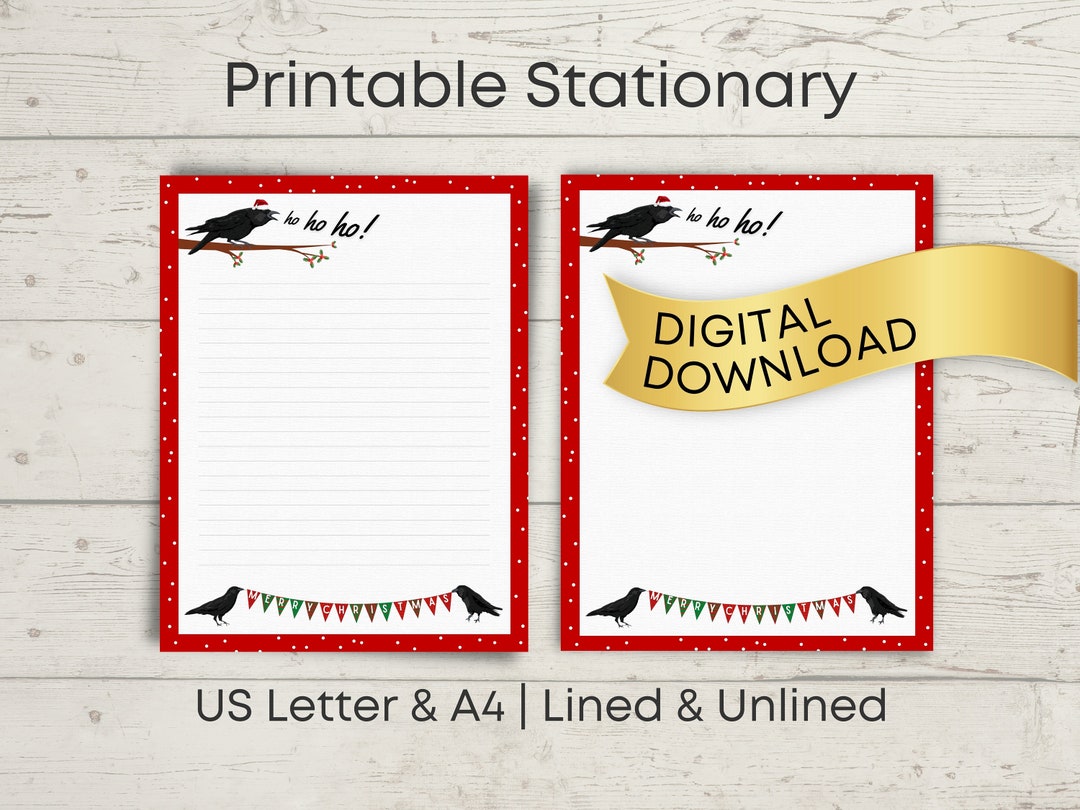 Crow PRINTABLE STATIONARY 8.5x11/a4 Lined/unlined Christmas - Etsy