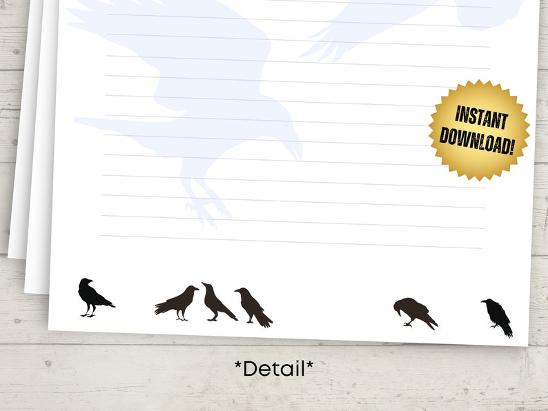 Crow PRINTABLE STATIONARY 8.5x11/a4 Sizes Lined/unlined - Etsy