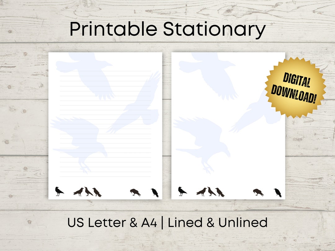 Crow PRINTABLE STATIONARY 8.5x11/a4 Sizes Lined/unlined - Etsy