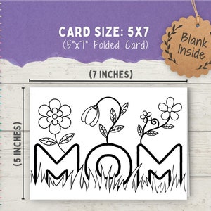 K&ouml;nnte beinhalten: Eine leere Malkarte mit dem Wort "MOM" mit Blumen und Bl&auml;ttern. Die Karte ist 12,7 cm x 17,8 cm gro&szlig; und gefaltet.
