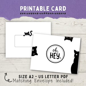 Black Cats, PRINTABLE Card, with Matching Envelope, Cat Greeting Card, Oh Hey Cats, Blank Inside, A2 Card, A2 Envelope, Digital Download
