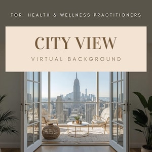 Minimalist Boho Zoom Background | Neutral Home Office with City View | Virtual Meeting Backdrop for Coaches & Wellness Pros
