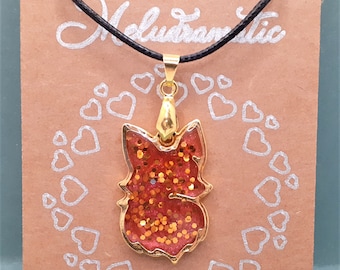 Fuchs pendant with chain made of epoxy resin / resin | Jewelry Necklace Gift for You | Orange Gold Glitter