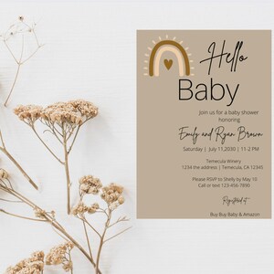Neutral Baby Shower Invitation- Rainbow- Neutral Baby Shower Template- Edit with Free Canva Account