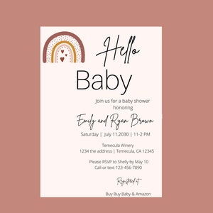 Girl Baby Shower Invitation- Rainbow- Girl Baby Shower Template- Edit with Free Canva Account