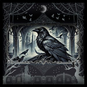 Gothic Raven  Cotton Fabric Panel Quilt Panel Craft Panel