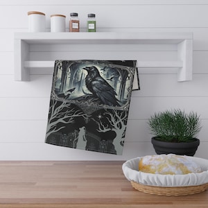 Mystical Raven Tea Towels, Gothic Kitchen Decor, Halloween Gift, Witchy Homeware, Dark Aesthetic Towels, Unique Gift Idea
