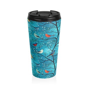 Vogelschwarm Edelstahl-Reisebecher - Vogel-Design, umweltfreundliche Kaffeetasse, perfektes Geschenk für Vogelliebhaber, Wanderausrüstung, täglicher Gebrauch