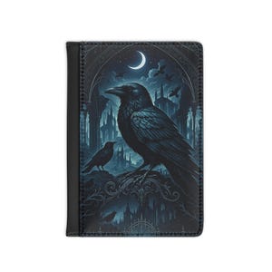 Mystical Raven Passport Cover, Gothic Travel Accessory, Dark Aesthetic Gift, Unisex Passport Holder, Travel Journal Fit, Unique Travel Gifts