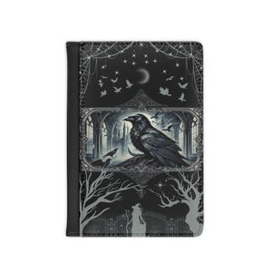 Gothic Raven Passport Cover Vintage Travel Wallet, Dark Fantasy Accessory Stylish Travel Gift   Personalized Travel Organizer